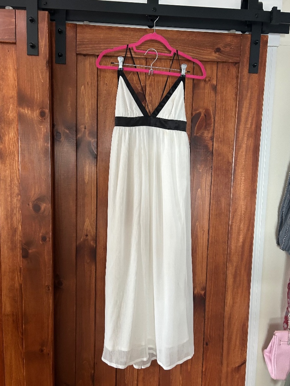 Chic White slip dress with contrasting black trim|Minimalist Cami Maxi Dress